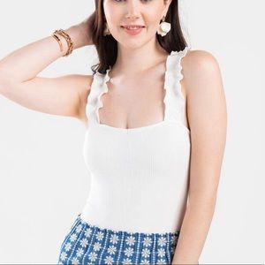 White ruffle strap bodysuit